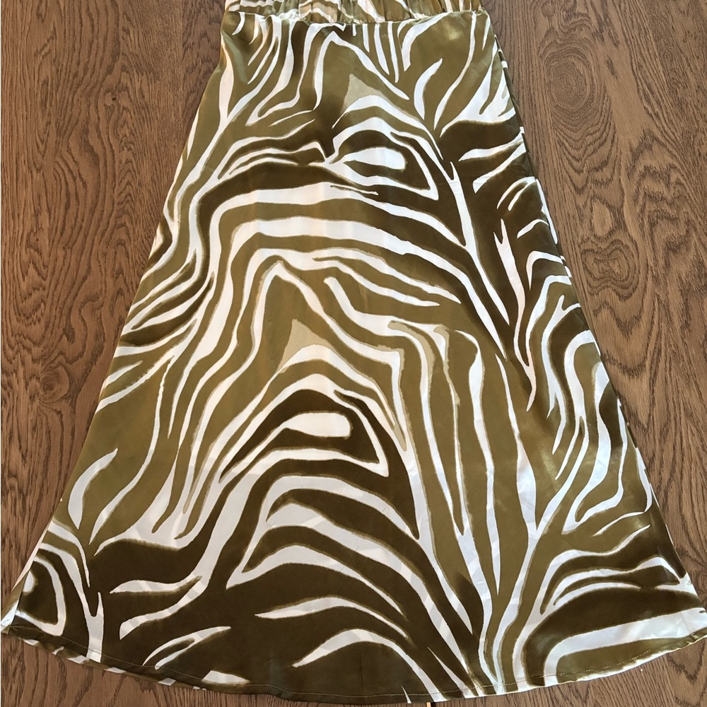 Green Print Maxi A-Line Skirt